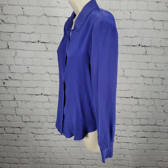 Rory Beca Blue 100% Silk Open Back Snap Closure Long Sleeve Top USA Small S - Picture 16 of 16